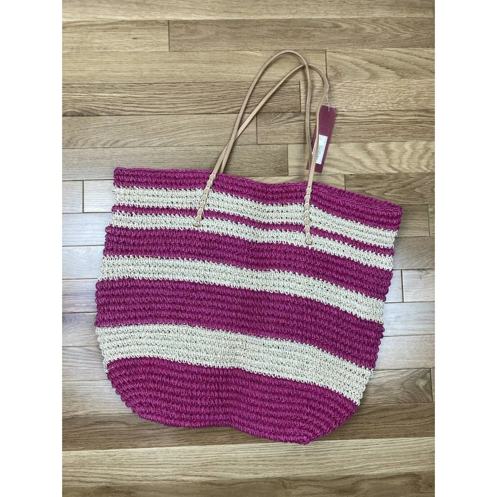 *Merona Striped Rose Natural Tote Bag Summer Beach Vacation Large Oversized